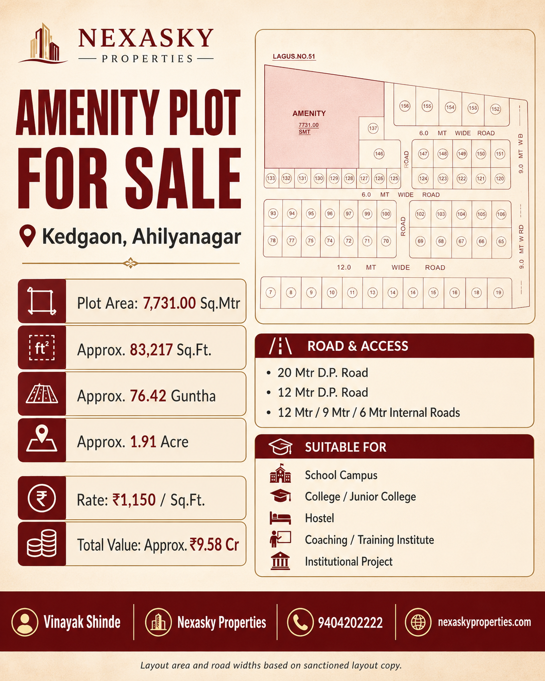 Commercial Amenity Plot For Sale in Kedgaon – Best for School, College, Hostel & Institute – sell in Kedgaon, Ahilyanagar, Maharashtra
