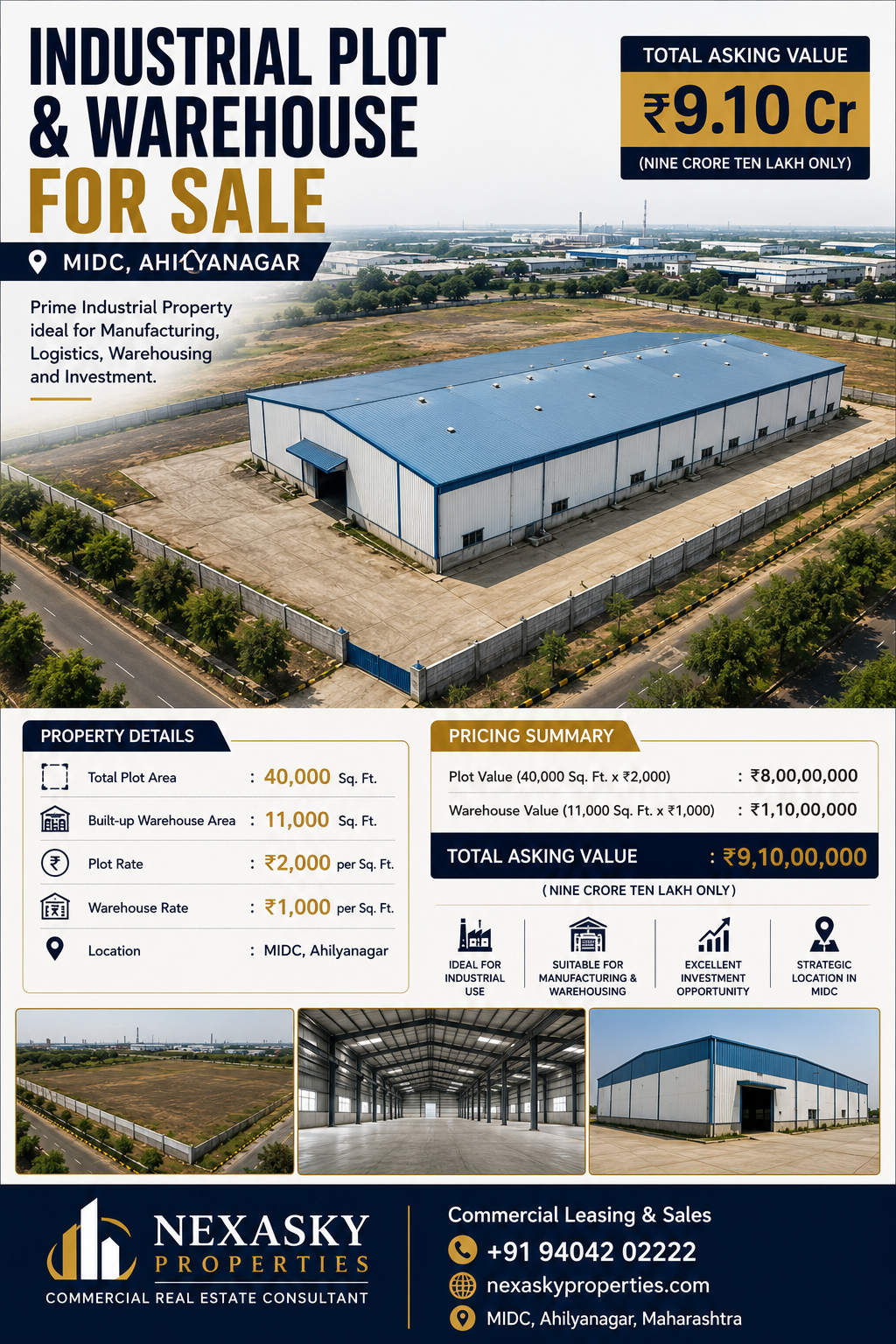 Industrial Plot with 11,000 Sq.Ft. Warehouse for Sale in MIDC Ahilyanagar – sell in MIDC, Ahilyanagar, Maharashtra